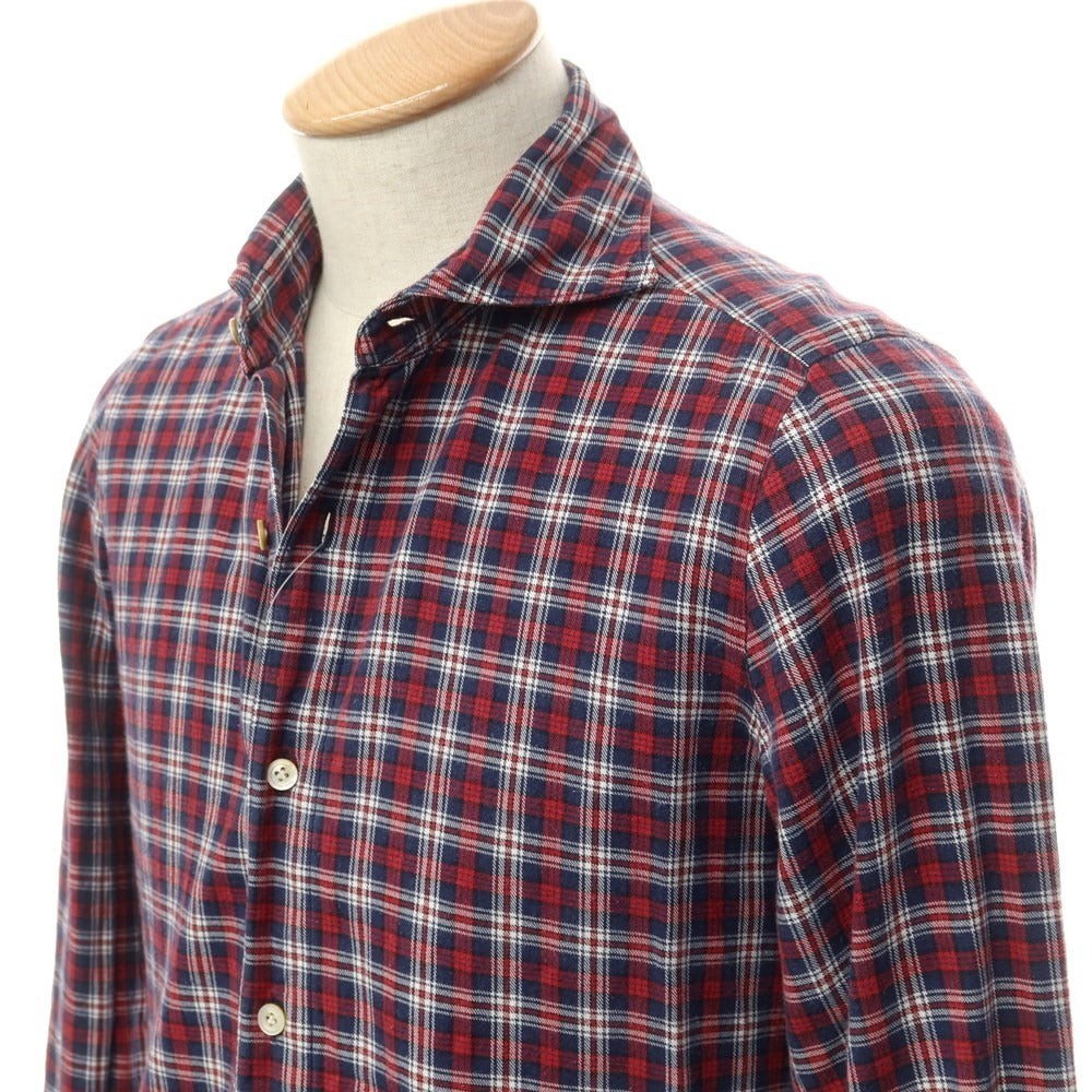 [Used] Finamore Cotton Check Horizontal Collar Casual Shirt Red x Navy [S] [Condition Rank C] [Men&