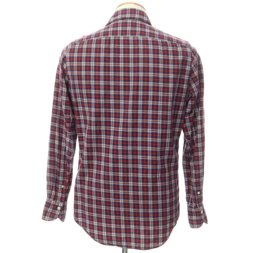 [Used] Finamore Cotton Check Horizontal Collar Casual Shirt Red x Navy [S] [Condition Rank C] [Men&