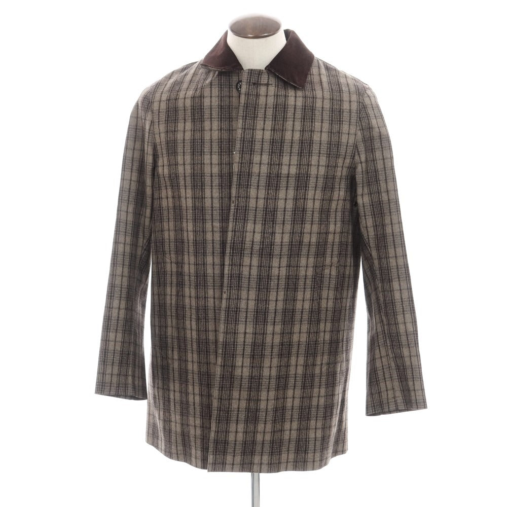 【中古】マッキントッシュ Mackintosh ウール チェック ゴム引き ステンカラーコート アッシュブラウンxダークブラウン【 40 】【 状態ランクD 】【 メンズ 】 [EPD]