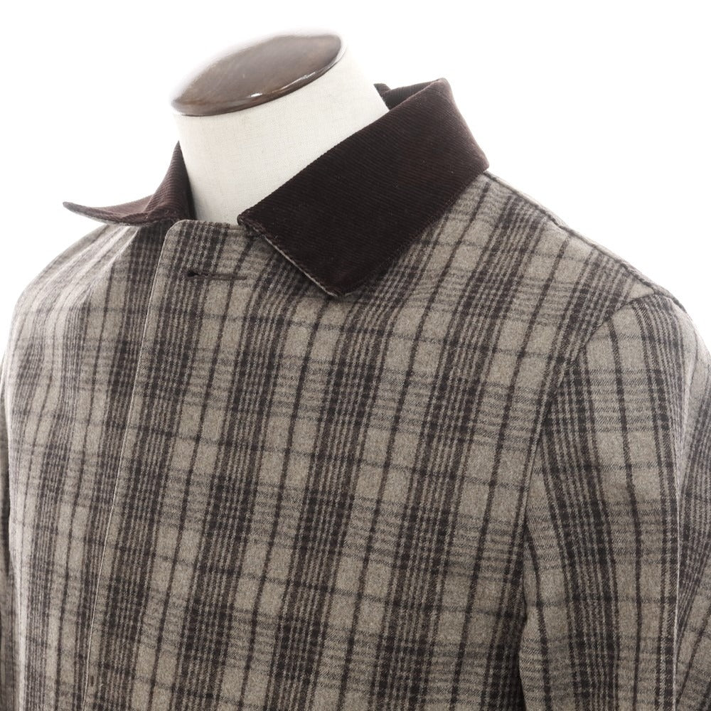 【中古】マッキントッシュ Mackintosh ウール チェック ゴム引き ステンカラーコート アッシュブラウンxダークブラウン【 40 】【 状態ランクD 】【 メンズ 】 [EPD]