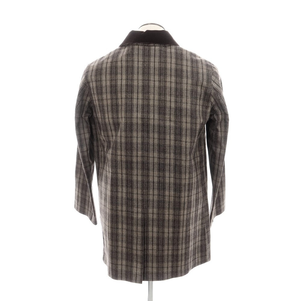【中古】マッキントッシュ Mackintosh ウール チェック ゴム引き ステンカラーコート アッシュブラウンxダークブラウン【 40 】【 状態ランクD 】【 メンズ 】 [EPD]