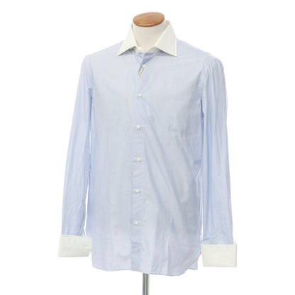 [Used] Luigi Borrelli Cotton Semi-wide Collar Double Cuff Dress Shirt Blue x White [39] [Condition Rank B] [Men&