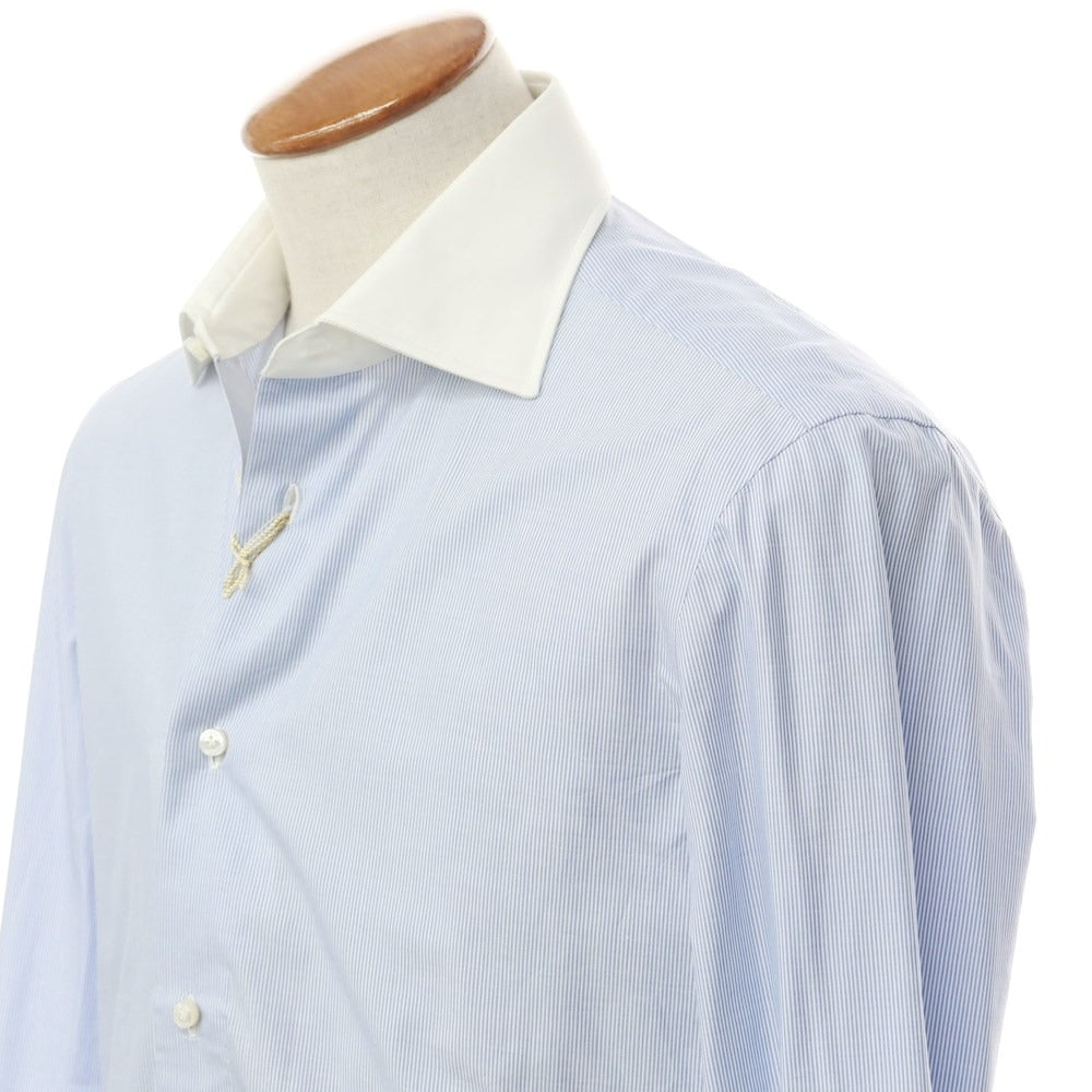 [Used] Luigi Borrelli Cotton Semi-wide Collar Double Cuff Dress Shirt Blue x White [39] [Condition Rank B] [Men&