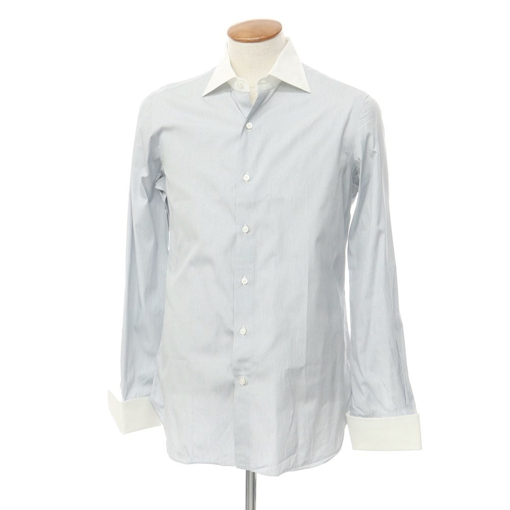 [Used] Mario Muscariello Cotton Semi-wide Collar Double Cuff Dress Shirt Blue Gray x White [40] [Condition Rank B] [Men&