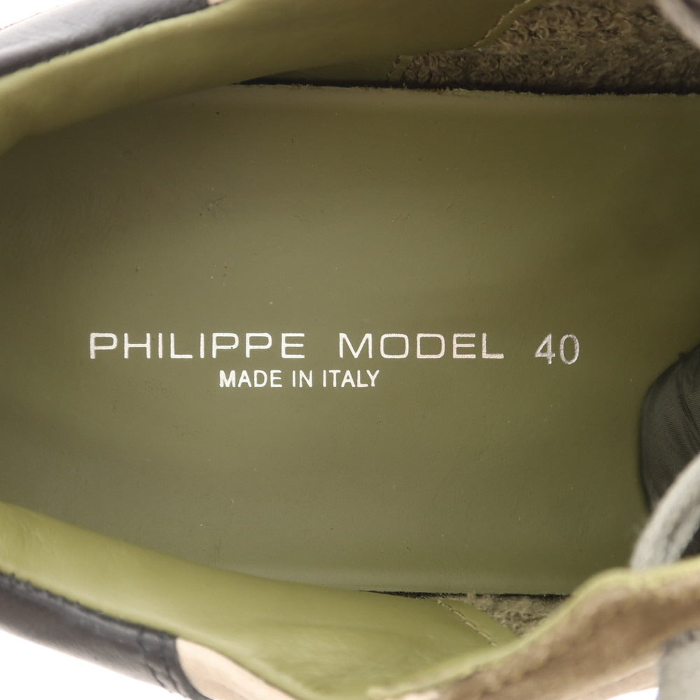 【中古】フィリップモデル PHILIPPE MODEL レザー スニーカー オリーブxベージュ系【 40 】【 状態ランクA 】【 メンズ 】