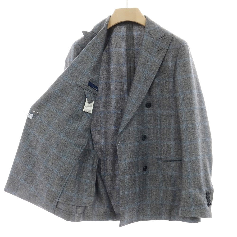 【中古】ラルディーニ LARDINI ウール チェック ダブル ダブルスーツ グレーxライトブルー【サイズ46】【GRY】【A/W】【状態ランクA】【メンズ】