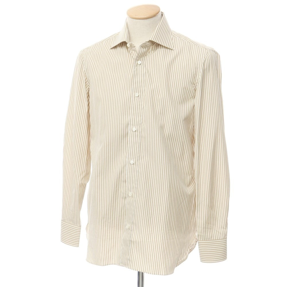 [Used] Luigi Borrelli Barneys New York exclusive striped dress shirt, beige brown x white [38] [Condition rank A] [Men&