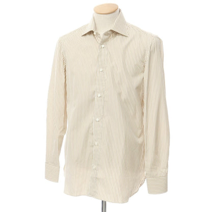 [Used] Luigi Borrelli Barneys New York exclusive striped dress shirt, beige brown x white [38] [Condition rank A] [Men&