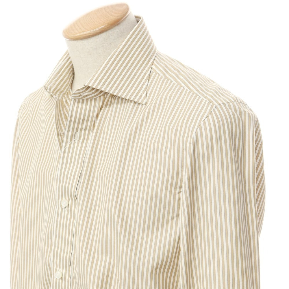 [Used] Luigi Borrelli Barneys New York exclusive striped dress shirt, beige brown x white [38] [Condition rank A] [Men&