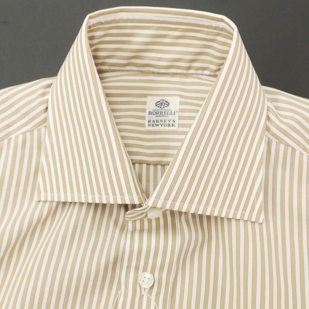 [Used] Luigi Borrelli Barneys New York exclusive striped dress shirt, beige brown x white [38] [Condition rank A] [Men&