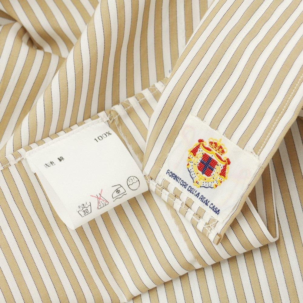 [Used] Luigi Borrelli Barneys New York exclusive striped dress shirt, beige brown x white [38] [Condition rank A] [Men&