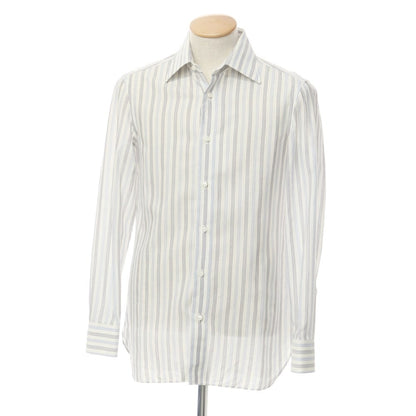 [Used] Luigi Borrelli Barneys New York exclusive cotton linen striped dress shirt, white x navy [38] [Condition rank B] [Men&