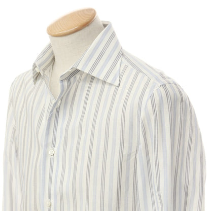 [Used] Luigi Borrelli Barneys New York exclusive cotton linen striped dress shirt, white x navy [38] [Condition rank B] [Men&