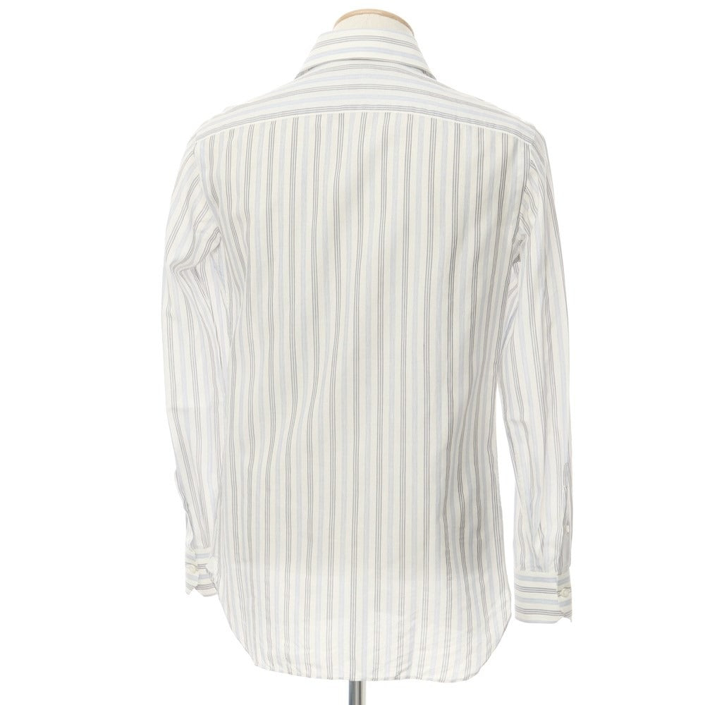 [Used] Luigi Borrelli Barneys New York exclusive cotton linen striped dress shirt, white x navy [38] [Condition rank B] [Men&