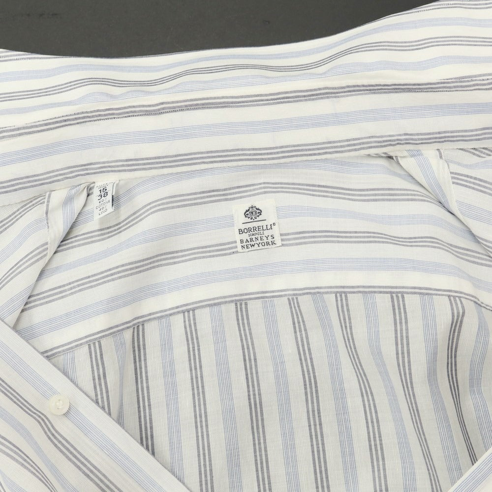 [Used] Luigi Borrelli Barneys New York exclusive cotton linen striped dress shirt, white x navy [38] [Condition rank B] [Men&