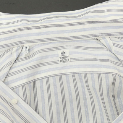 [Used] Luigi Borrelli Barneys New York exclusive cotton linen striped dress shirt, white x navy [38] [Condition rank B] [Men&