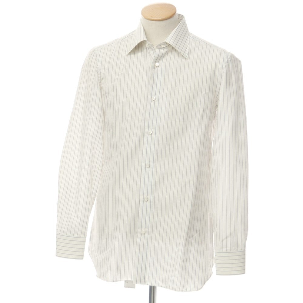 [Used] Luigi Borrelli Barneys New York exclusive striped dress shirt, white x dark brown [38] [Condition rank B] [Men&