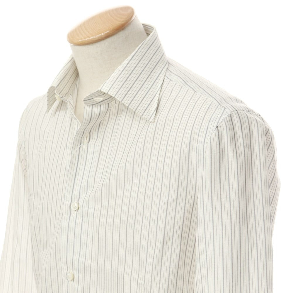 [Used] Luigi Borrelli Barneys New York exclusive striped dress shirt, white x dark brown [38] [Condition rank B] [Men&