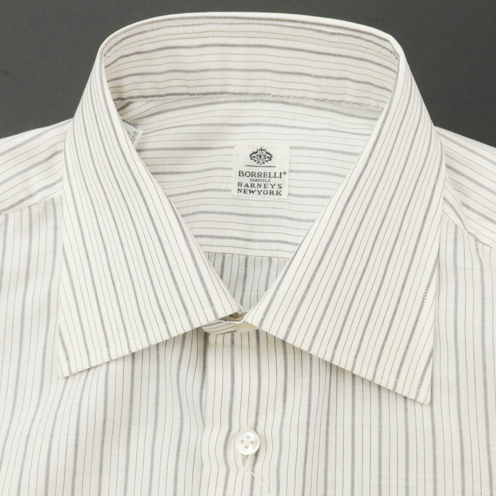 [Used] Luigi Borrelli Barneys New York exclusive striped dress shirt, white x dark brown [38] [Condition rank B] [Men&