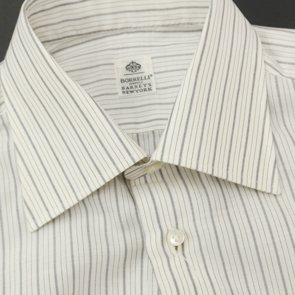 [Used] Luigi Borrelli Barneys New York exclusive striped dress shirt, white x dark brown [38] [Condition rank B] [Men&