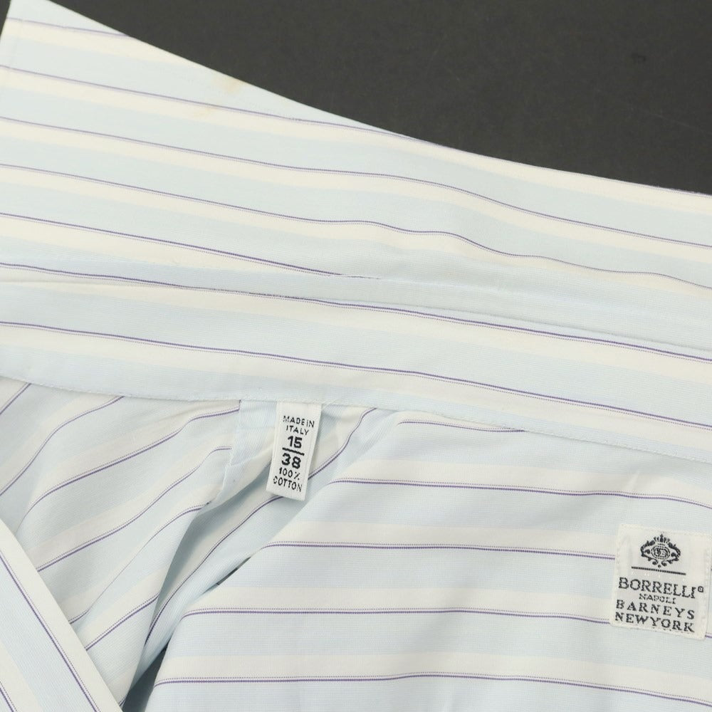 [Used] Luigi Borrelli Barneys New York exclusive striped dress shirt, light blue x white [38] [Condition rank B] [Men&