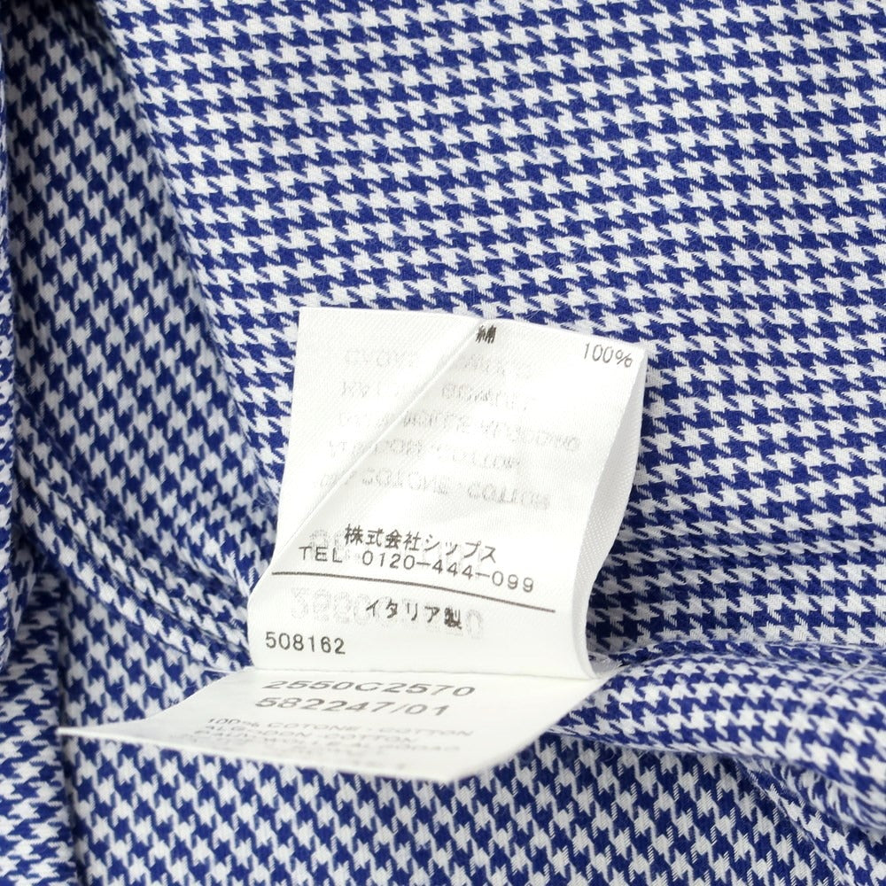 [Used] GUY ROVER Houndstooth Pattern Cleric Dress Shirt Navy x White [40] [Condition Rank B] [Men&