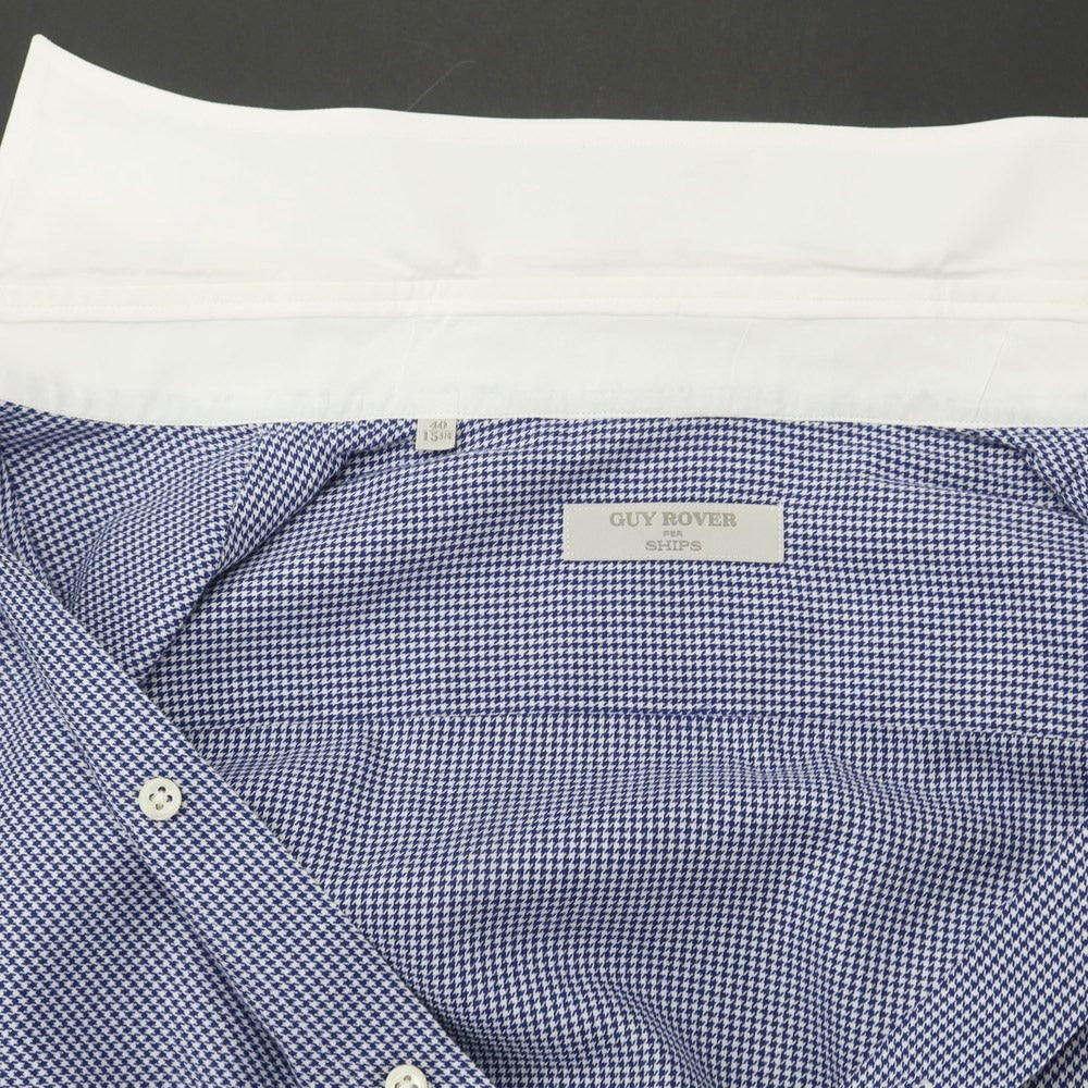 [Used] GUY ROVER Houndstooth Pattern Cleric Dress Shirt Navy x White [40] [Condition Rank B] [Men&