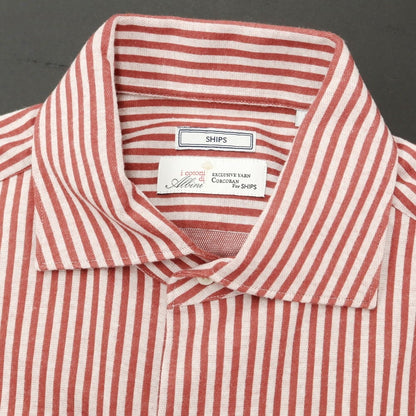 [Used] SHIPS Cotton Jersey Striped Casual Shirt Red x White [L] [Condition Rank C] [Men&