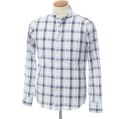 [Used] CIT LUXURY Check Horizontal Collar Shirt Light Blue x Navy [39] [Condition Rank C] [Men&