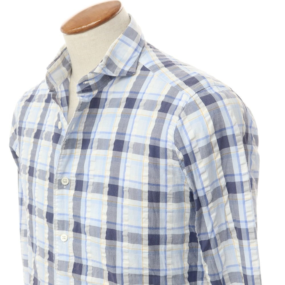 [Used] CIT LUXURY Check Horizontal Collar Shirt Light Blue x Navy [39] [Condition Rank C] [Men&