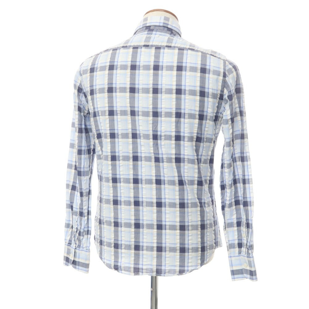 [Used] CIT LUXURY Check Horizontal Collar Shirt Light Blue x Navy [39] [Condition Rank C] [Men&