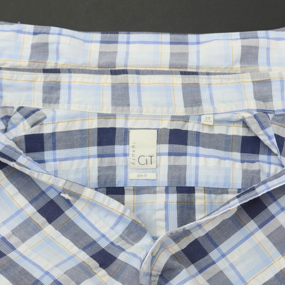 [Used] CIT LUXURY Check Horizontal Collar Shirt Light Blue x Navy [39] [Condition Rank C] [Men&