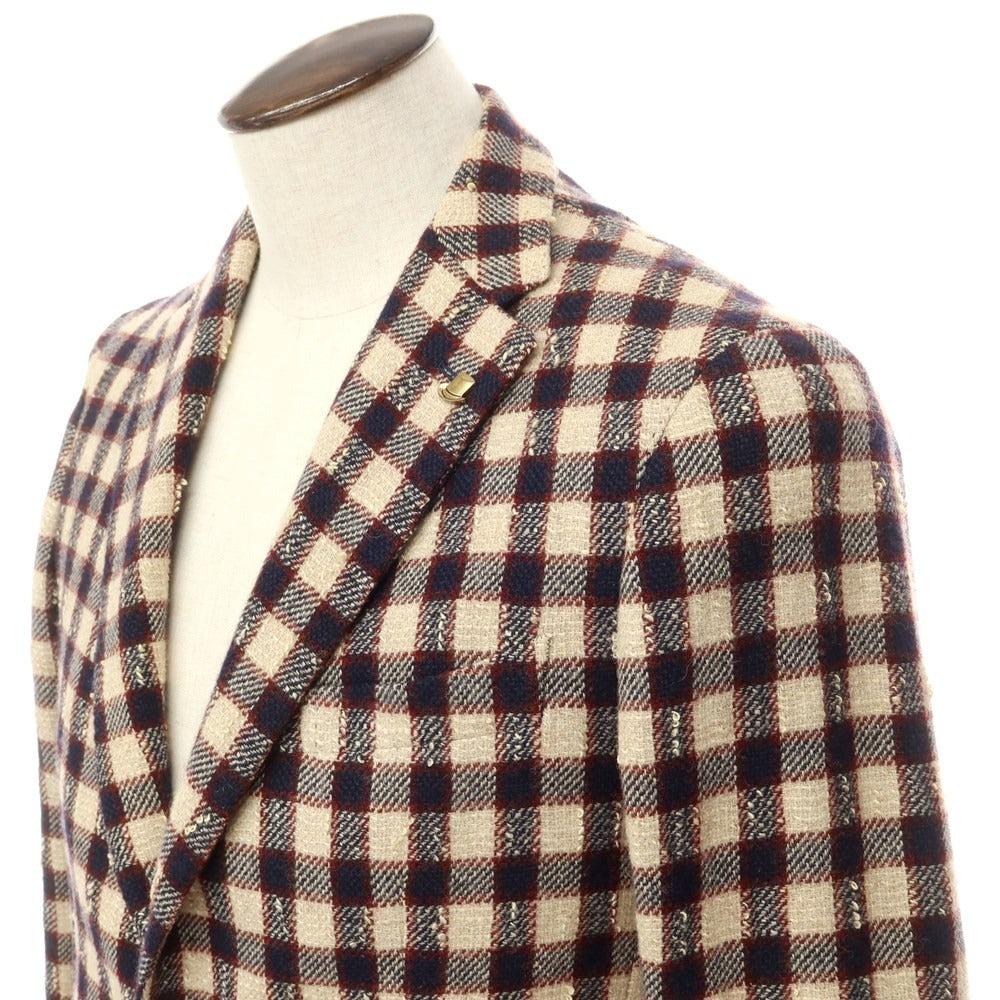 [Used] TAGLIATORE Wool Cotton Check 2B Casual Jacket Beige x Navy [Size 48] [BEI] [S/S] [Condition Rank B] ​​[Men&