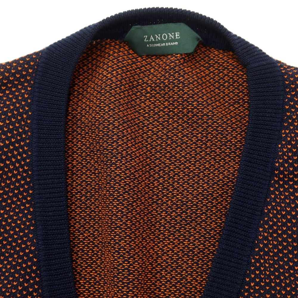 [Used] ZANONE Cotton Knit Vest Cardigan Navy x Orange [48] [Condition Rank B] ​​[Men&