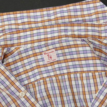 [Used] CATARISANO Cotton Check Horizontal Collar Casual Shirt White x Lavender [M] [Condition Rank C] [Men&