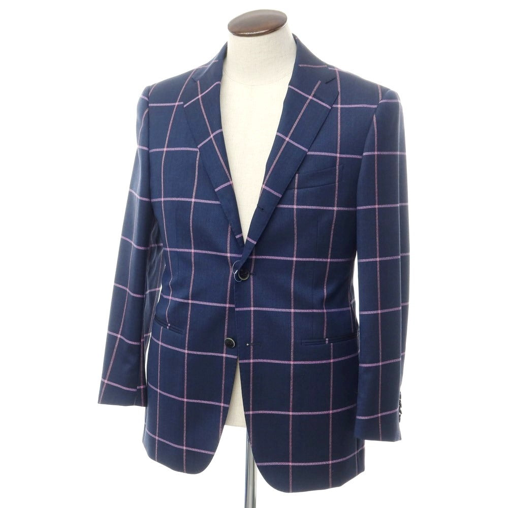 [Used] Cantarelli wool check tailored jacket, navy x pink purple [48] [Condition rank B] ​​[Men&