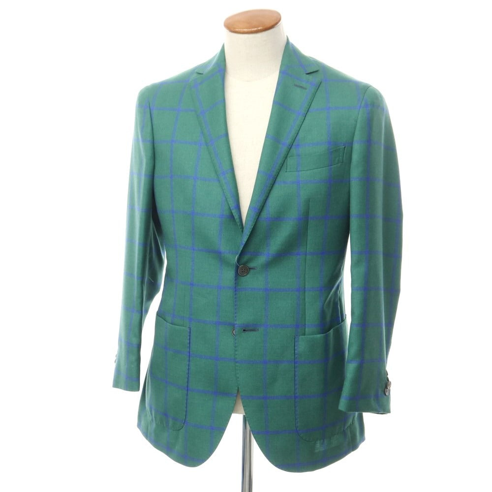 [Used] LBM1911 Cashmere Silk Check Tailored Jacket Green x Blue [46] [Condition Rank B] ​​[Men&