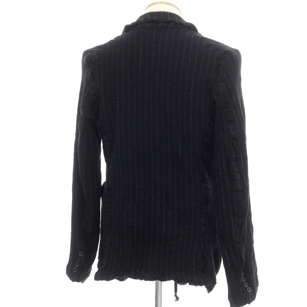 【中古】コムデギャルソン オムドゥ COMME des GARCONS HOMME DEUX 2023年秋冬 シワ加工 ウール ストライプ カジュアルジャケット ブラックxグレー【 S 】【 状態ランクA 】【 メンズ 】