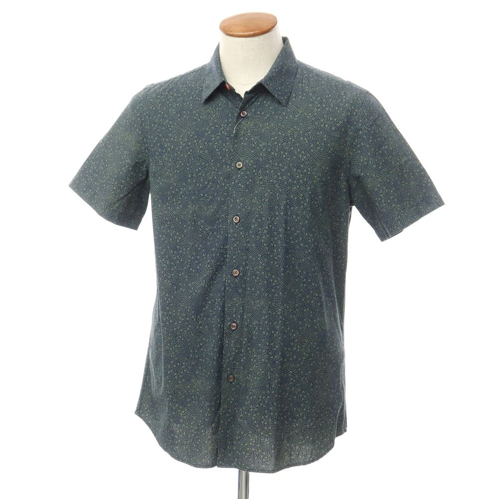 [Used] PS Paul Smith cotton all-over print short-sleeved shirt 
Navy x Light Green [Size M] [GRN] [S/S] [Condition Rank B] ​​[Men&