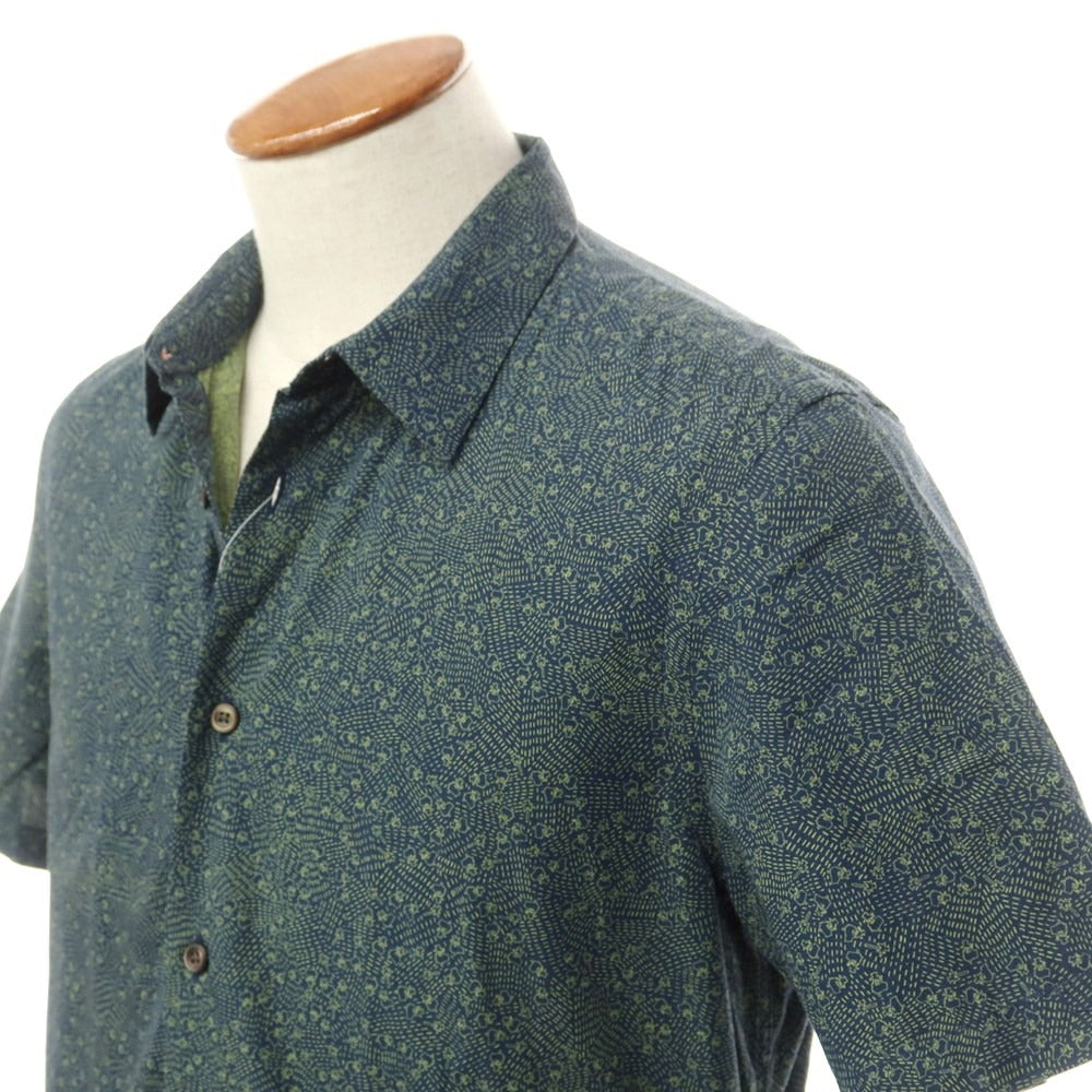 [Used] PS Paul Smith cotton all-over print short-sleeved shirt 
Navy x Light Green [Size M] [GRN] [S/S] [Condition Rank B] ​​[Men&