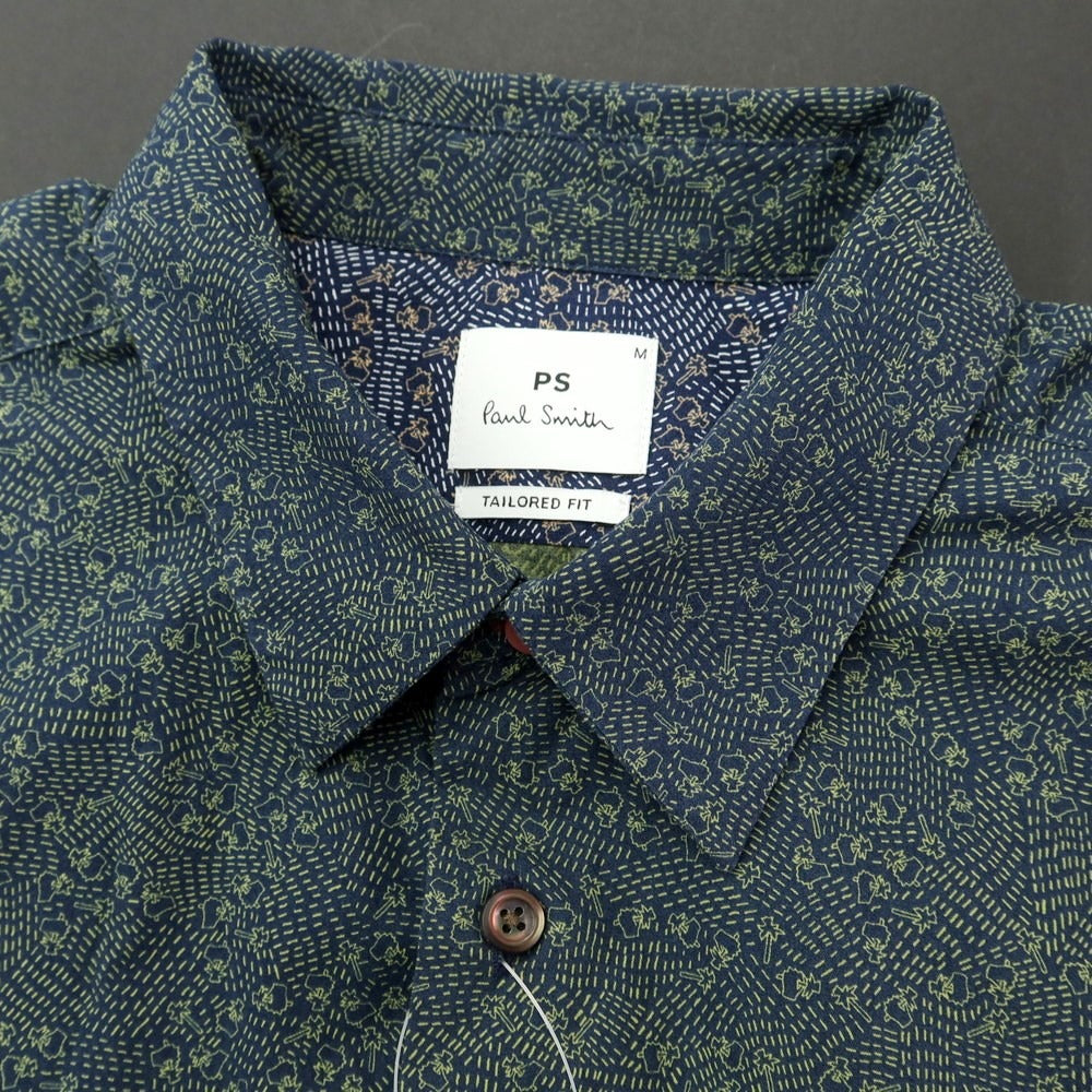 [Used] PS Paul Smith cotton all-over print short-sleeved shirt 
Navy x Light Green [Size M] [GRN] [S/S] [Condition Rank B] ​​[Men&