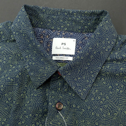 【中古】ピーエス ポールスミス PS Paul Smith コットン 総柄 半袖シャツ
 ネイビーxライトグリーン【サイズM】【GRN】【S/S】【状態ランクB】【メンズ】
【759570】
[CPD]