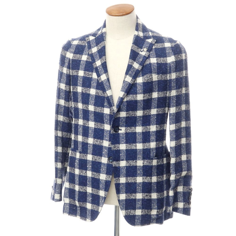 [Used] TAGLIATORE linen nylon check tailored jacket navy x white [46] [Condition rank A] [Men&