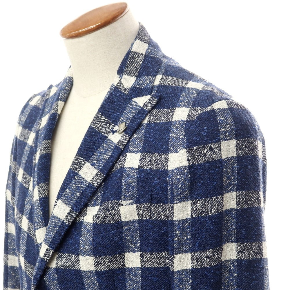 [Used] TAGLIATORE linen nylon check tailored jacket navy x white [46] [Condition rank A] [Men&