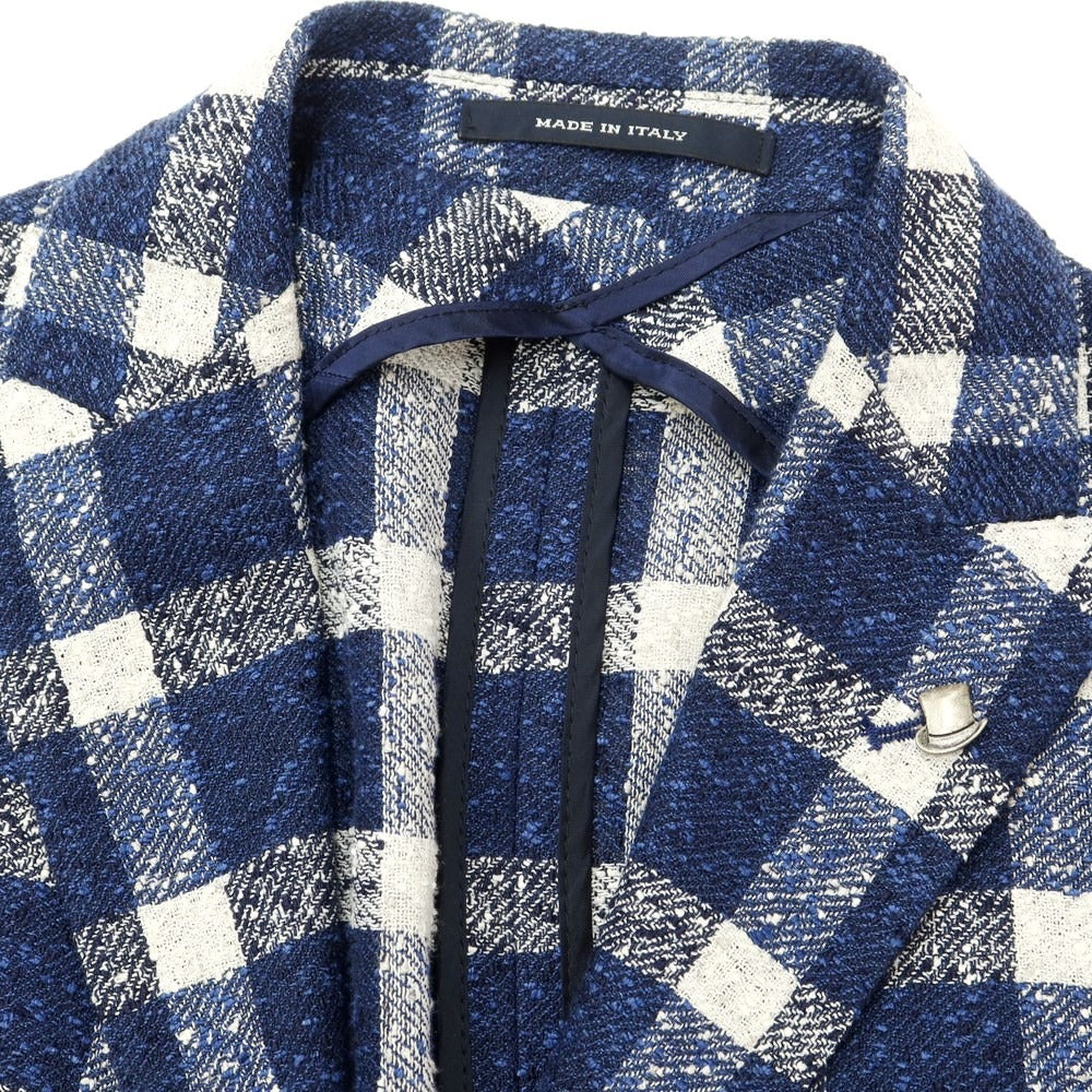 [Used] TAGLIATORE linen nylon check tailored jacket navy x white [46] [Condition rank A] [Men&