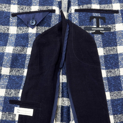 [Used] TAGLIATORE linen nylon check tailored jacket navy x white [46] [Condition rank A] [Men&