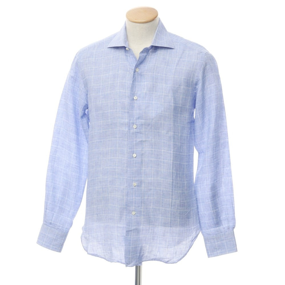 [Used] ORIAN Linen Check Wide Collar Casual Shirt
 Blue x White [Size 38] [BLU] [S/S] [Condition Rank B] ​​[Men&