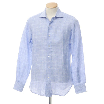 [Used] ORIAN Linen Check Wide Collar Casual Shirt
 Blue x White [Size 38] [BLU] [S/S] [Condition Rank B] ​​[Men&