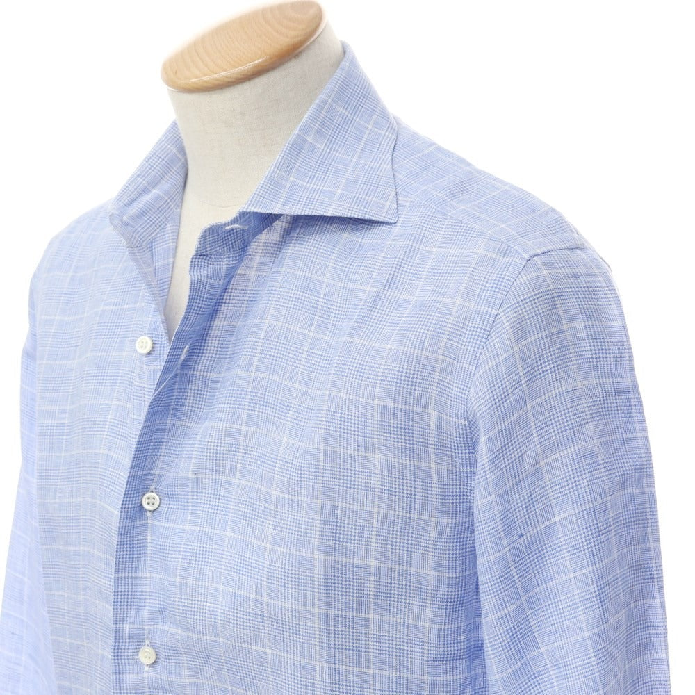 [Used] ORIAN Linen Check Wide Collar Casual Shirt
 Blue x White [Size 38] [BLU] [S/S] [Condition Rank B] ​​[Men&