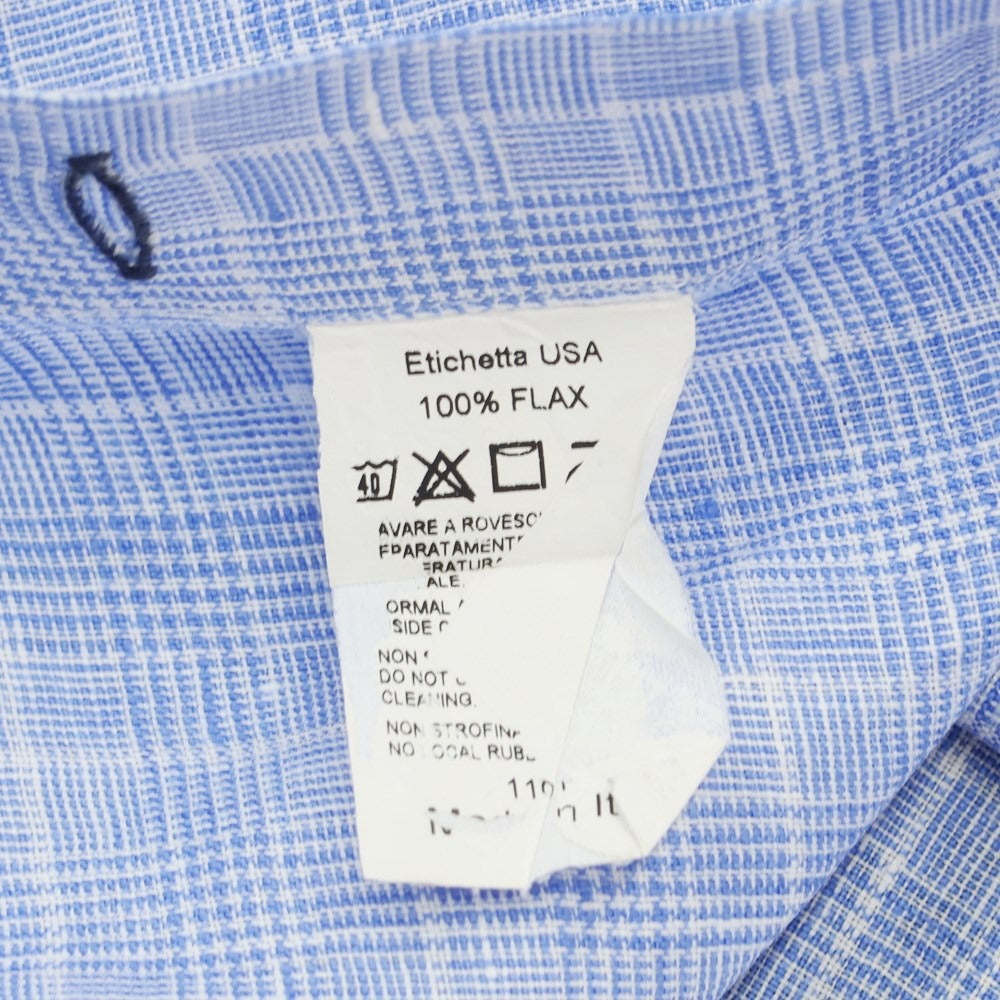 [Used] ORIAN Linen Check Wide Collar Casual Shirt
 Blue x White [Size 38] [BLU] [S/S] [Condition Rank B] ​​[Men&